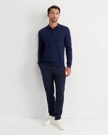 Long Sleeve Merino Knit Polo in NAVY