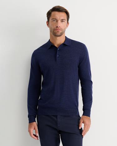 Long Sleeve Merino Knit Polo in NAVY