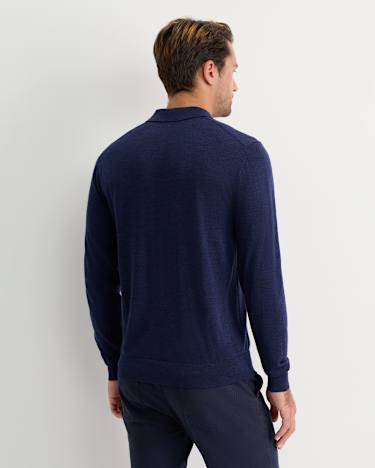 Long Sleeve Merino Knit Polo in NAVY