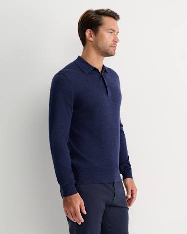 Long Sleeve Merino Knit Polo in NAVY