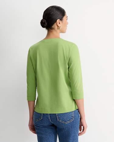 Mercerised Cotton 3/4 Sleeve Tee in AVOCADO