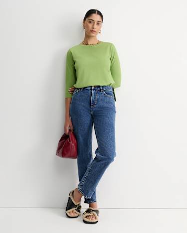 Mercerised Cotton 3/4 Sleeve Tee in AVOCADO