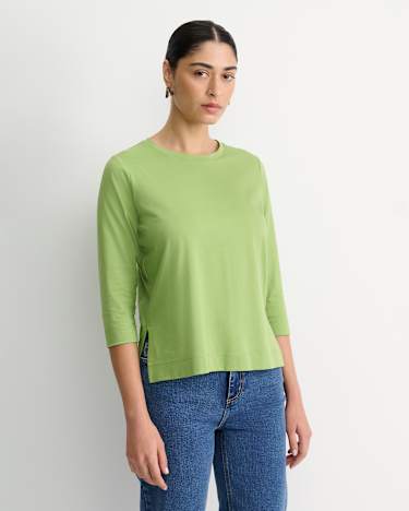 Mercerised Cotton 3/4 Sleeve Tee in AVOCADO