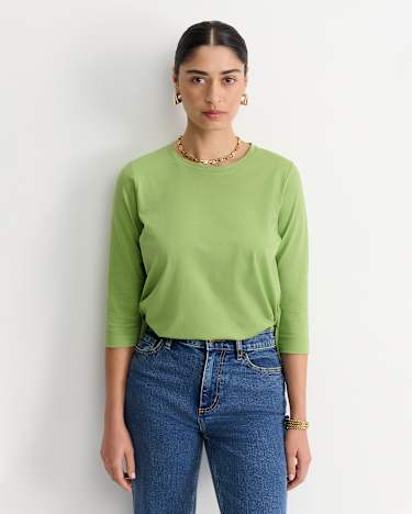 Mercerised Cotton 3/4 Sleeve Tee in AVOCADO