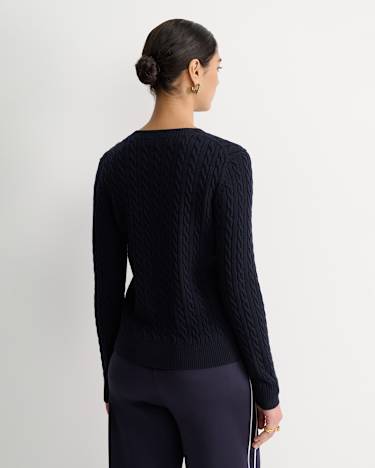 Merino Wool Baby Cable Sweater in NAVY
