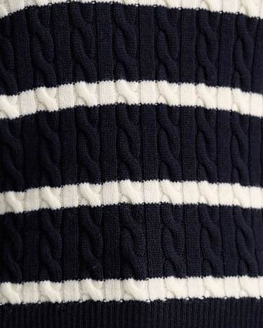 Merino Wool Baby Cable Sweater in NAVY/WHITE