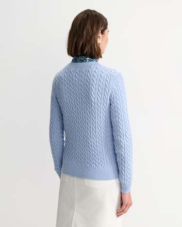 Merino Wool Baby Cable Sweater in PALE BLUE