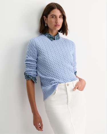 Merino Wool Baby Cable Sweater in PALE BLUE
