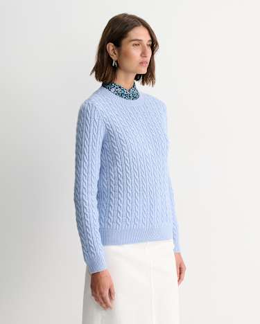 Merino Wool Baby Cable Sweater in PALE BLUE