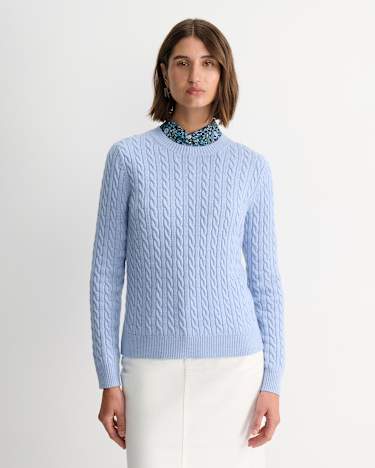 Merino Wool Baby Cable Sweater in PALE BLUE