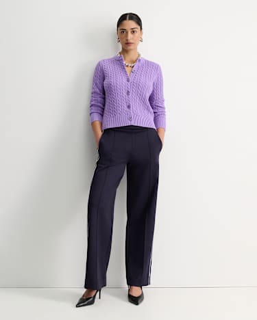 Cable Merino Cotton Cardigan in VIOLA