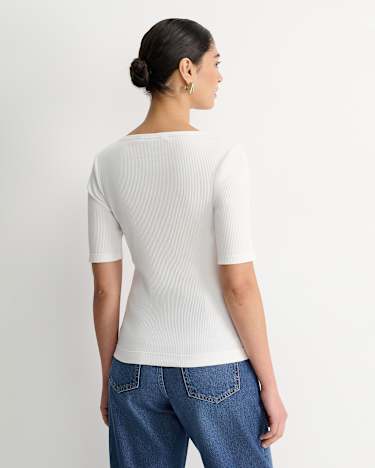 Allie Rib Henley Tee in WHITE