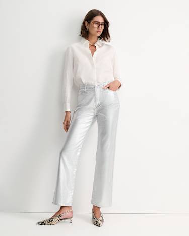 Bec Foiled Straight Leg Jean in SILVER