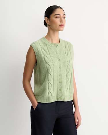 Pearl Chunky Cable Vest in AVOCADO