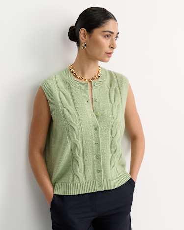 Pearl Chunky Cable Vest in AVOCADO