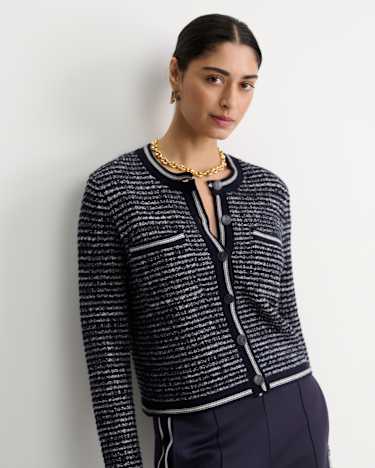 Wool Cotton Lady Jacket in NAVY/WHITE