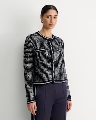 Wool Cotton Lady Jacket in NAVY/WHITE