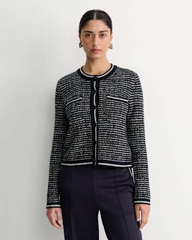 Wool Cotton Lady Jacket in NAVY/WHITE
