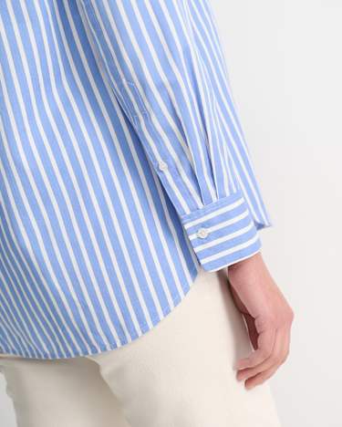 Hannah Stripe Cotton Silk Shirt in WHITE/BLUE