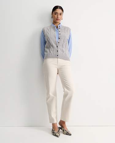 Hannah Stripe Cotton Silk Shirt in WHITE/BLUE