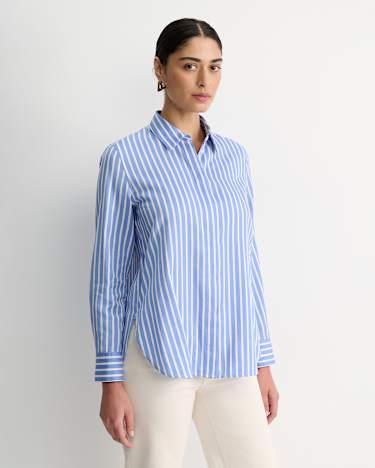 Hannah Stripe Cotton Silk Shirt in WHITE/BLUE