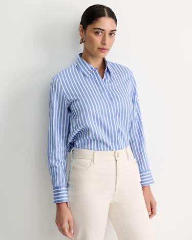 Hannah Stripe Cotton Silk Shirt in WHITE/BLUE