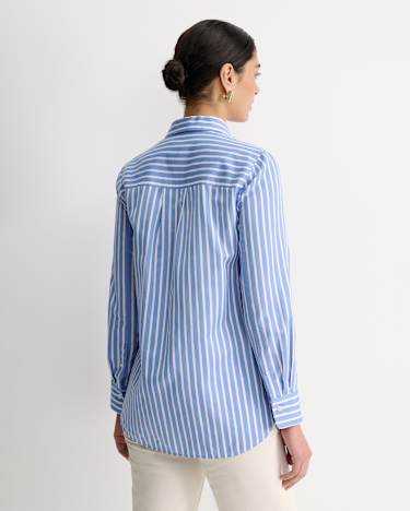 Hannah Stripe Cotton Silk Shirt in WHITE/BLUE