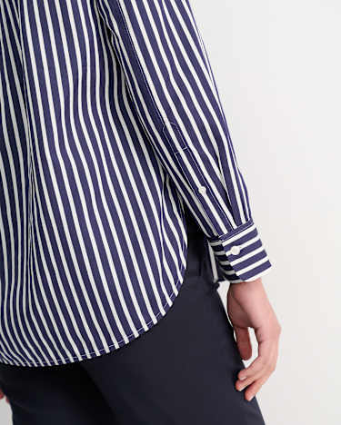 Hannah Stripe Cotton Silk Shirt in WHITE/NAVY