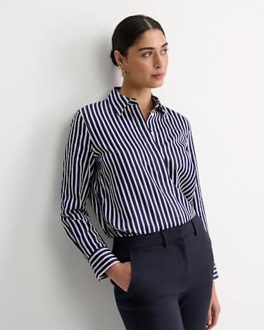 Hannah Stripe Cotton Silk Shirt in WHITE/NAVY