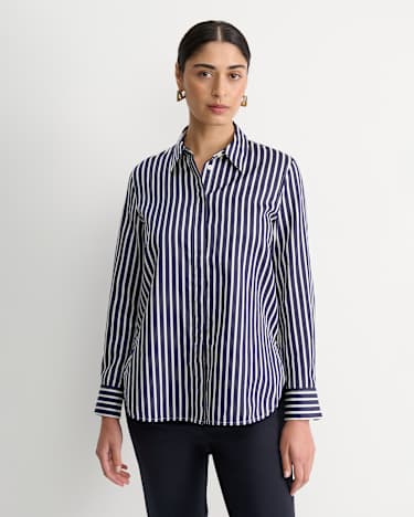 Hannah Stripe Cotton Silk Shirt in WHITE/NAVY