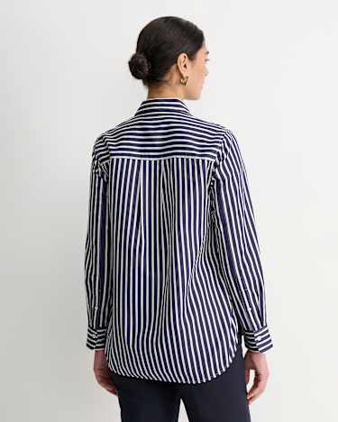 Hannah Stripe Cotton Silk Shirt in WHITE/NAVY