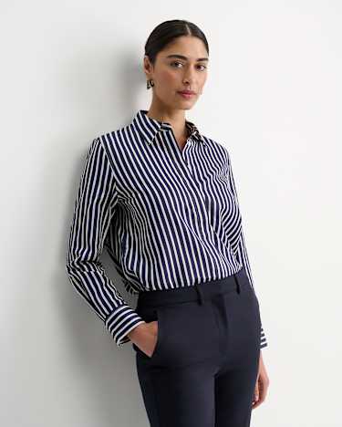 Hannah Stripe Cotton Silk Shirt in WHITE/NAVY