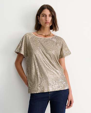 Sammi Sequin Short Sleeve Top in GOLD