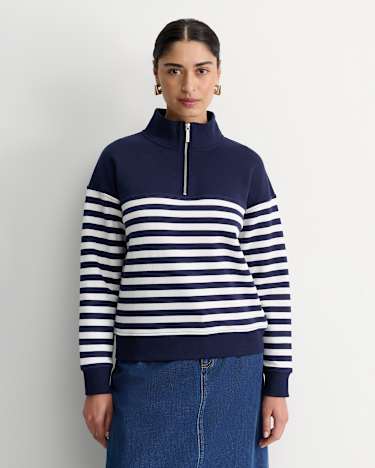 SC Stripe Quarter Zip Sweat in NAVY/WHITE