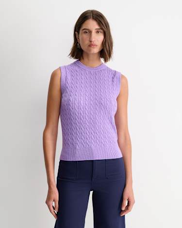 Cable Merino Cotton Tank in VIOLA