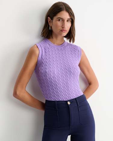 Cable Merino Cotton Tank in VIOLA