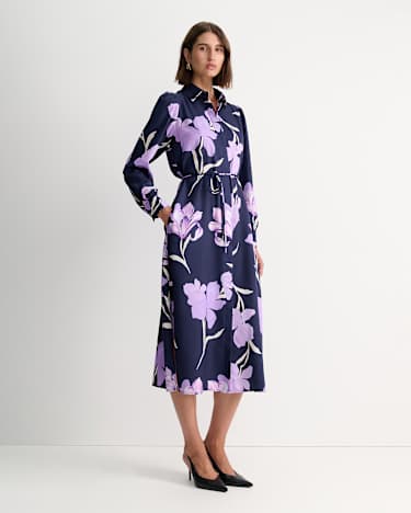 Iris Shirt Midi Dress in NAVY MULTI