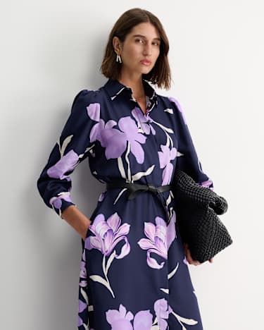 Iris Shirt Midi Dress in NAVY MULTI