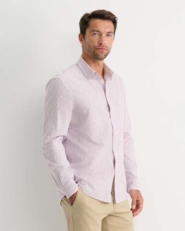 Oxford Stripe Long Sleeve Shirt in FIG