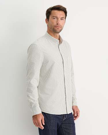 Oxford Stripe Long Sleeve Shirt in KHAKI