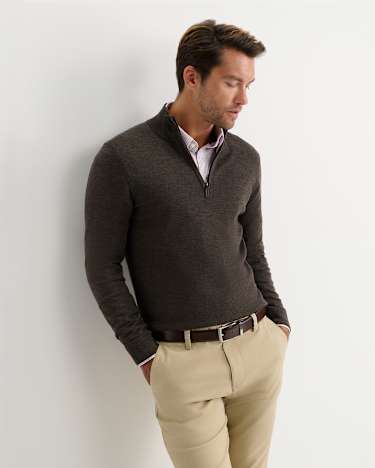 Henry Merino Quarter Zip Knit in TRUFFLE