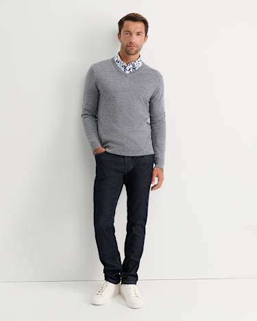 Merino V-Neck Knit in CHARCOAL MELANGE