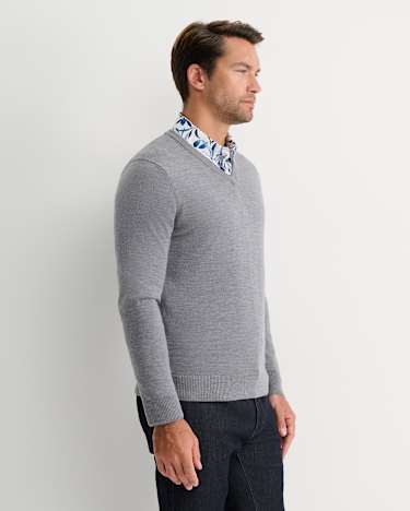 Merino V-Neck Knit in CHARCOAL MELANGE