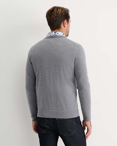 Merino V-Neck Knit in CHARCOAL MELANGE