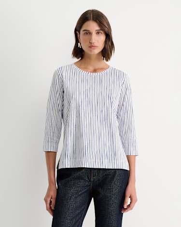 Painted Stripe Mercerised Tee in WHITE/BLUE