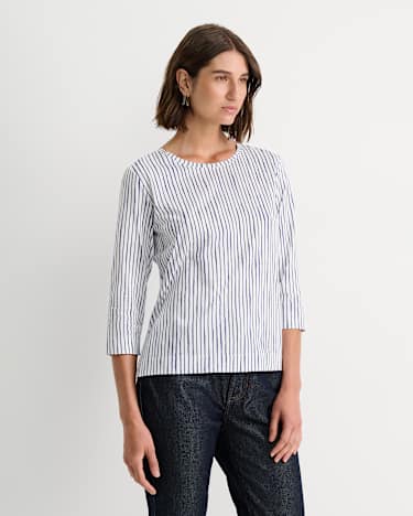 Painted Stripe Mercerised Tee in WHITE/BLUE