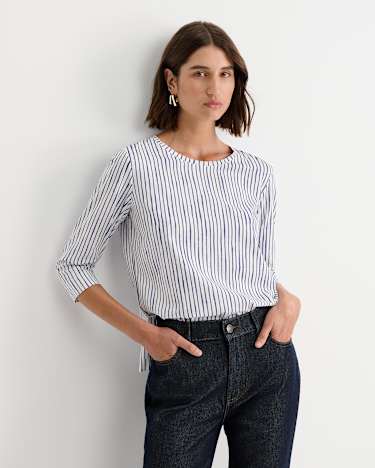 Painted Stripe Mercerised Tee in WHITE/BLUE