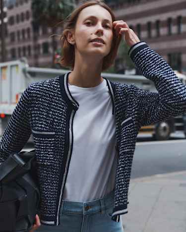 Wool Cotton Lady Jacket in NAVY/WHITE