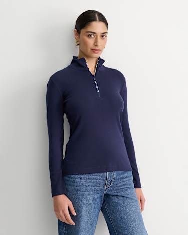 SC Zip Funnel Neck Top in NAVY