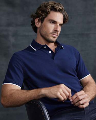 SC Tipped Pique Polo in NAVY